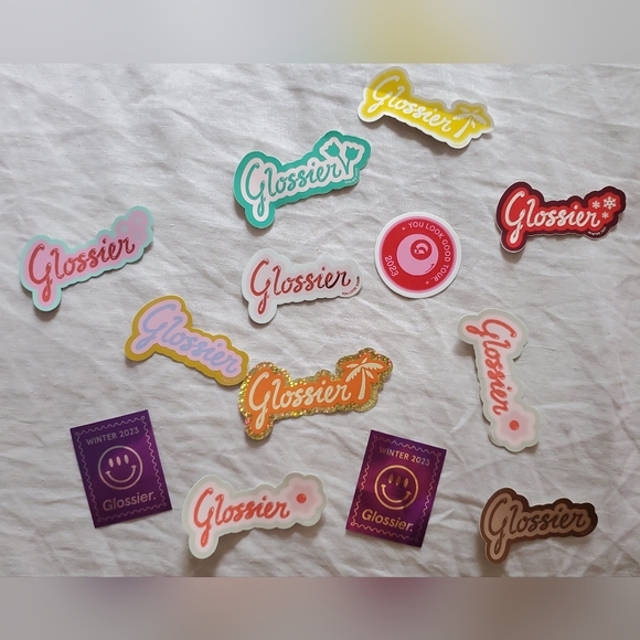 7 Glossier Pink Makeup Bags and 12 Glossier Stickers New Never Used - Picture 2 of 9